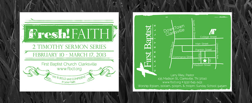 buzz card for Fresh Faith sermon series put on by First Baptist of Clarksville, TN